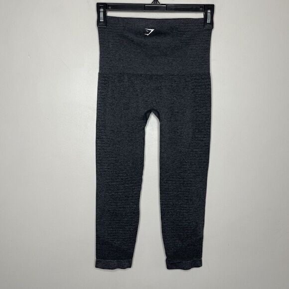 GYMSHARK Leggings Womens XS Crop High Waisted DRY Seamless Gray Athletic Workout - Picture 6 of 10